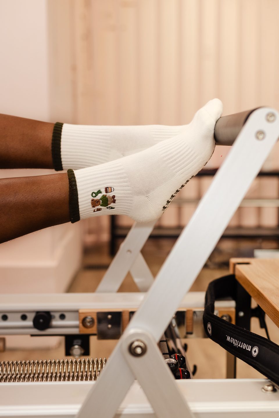 Clean socks worn on a Reformer at Le Club Rosé Pilates