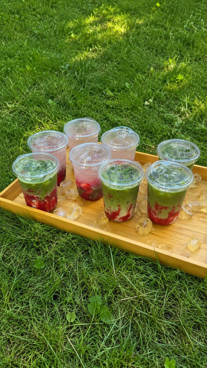 Branded Le Club Rosé event atmosphere with iced matcha drinks